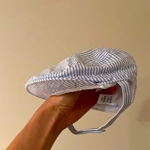 NEW Janie and Jack 100% Cotton Hat 6-12 Months Blue Striped Newsboy Beret